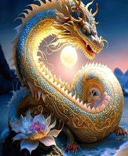 Charger l'image dans la galerie, Kit Broderie Diamant Dragon or et bleu