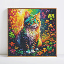 Charger l'image dans la galerie, Kit Point de Croix Chat couleur au milieu des fleurs
