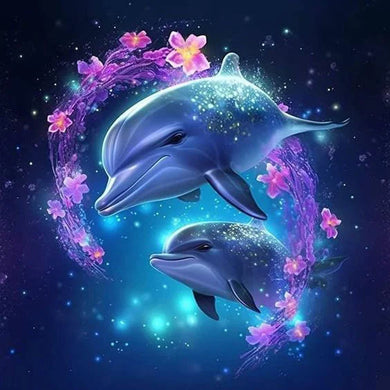 2 dauphins jouent dans les fleurs