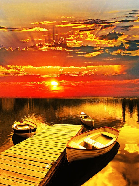 Barques et coucher de soleil